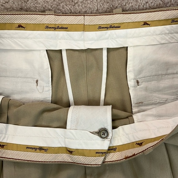 Tommy Bahama Silk Blend Pleated Pants Tan/Beige Herringbone Straight Leg 40x32 - Picture 6 of 10